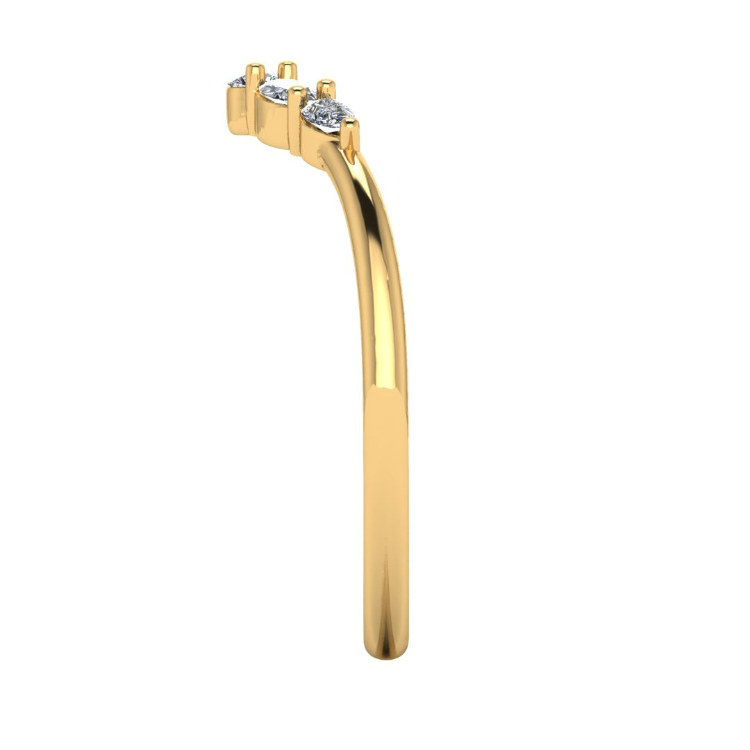 side view of a yellow gold eternity ring or wedding band shaped with pear, oval & round lab grown diamonds