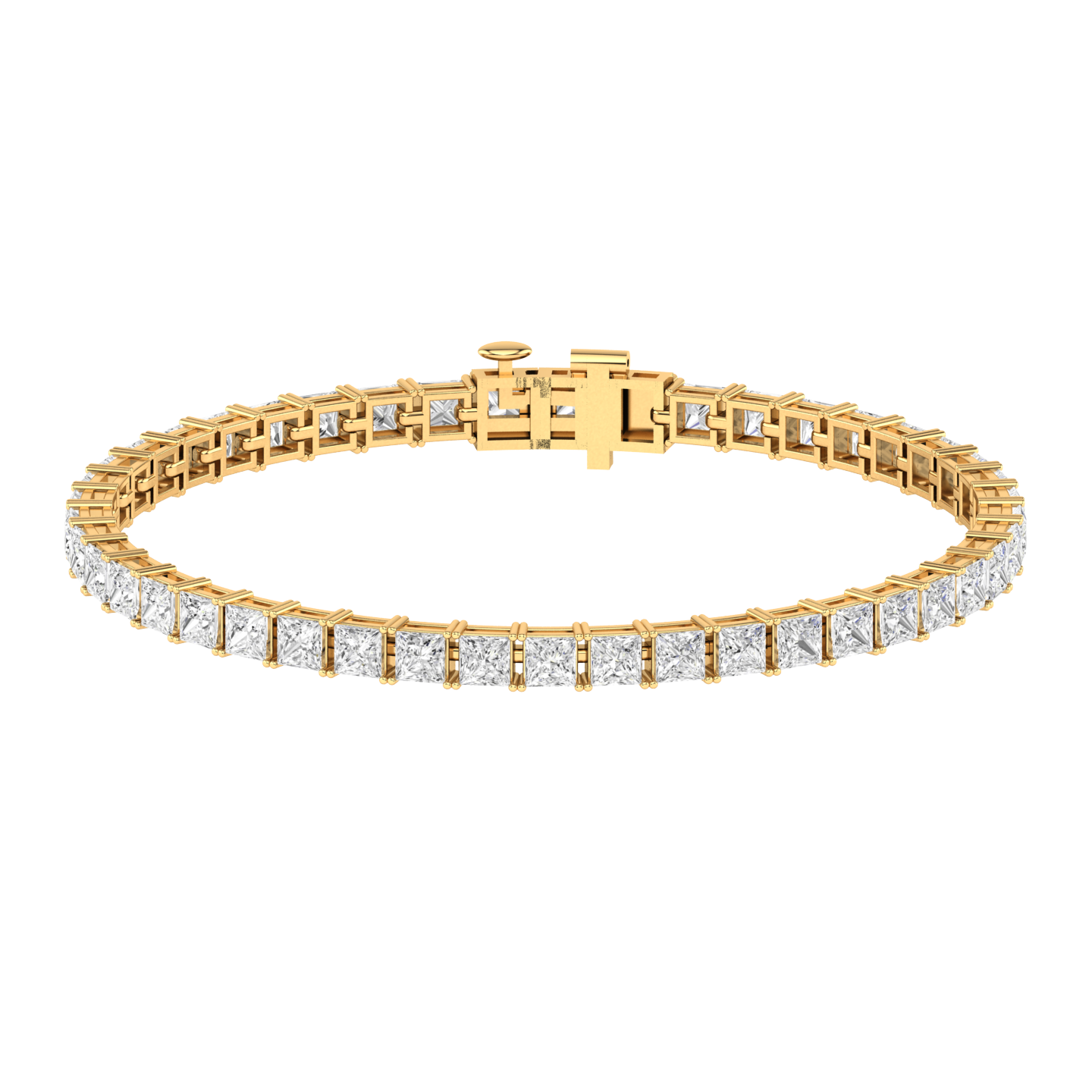 yellow gold tennis line bracelet with princess cut ethical & sustainable lab grown diamonds set using prongs
