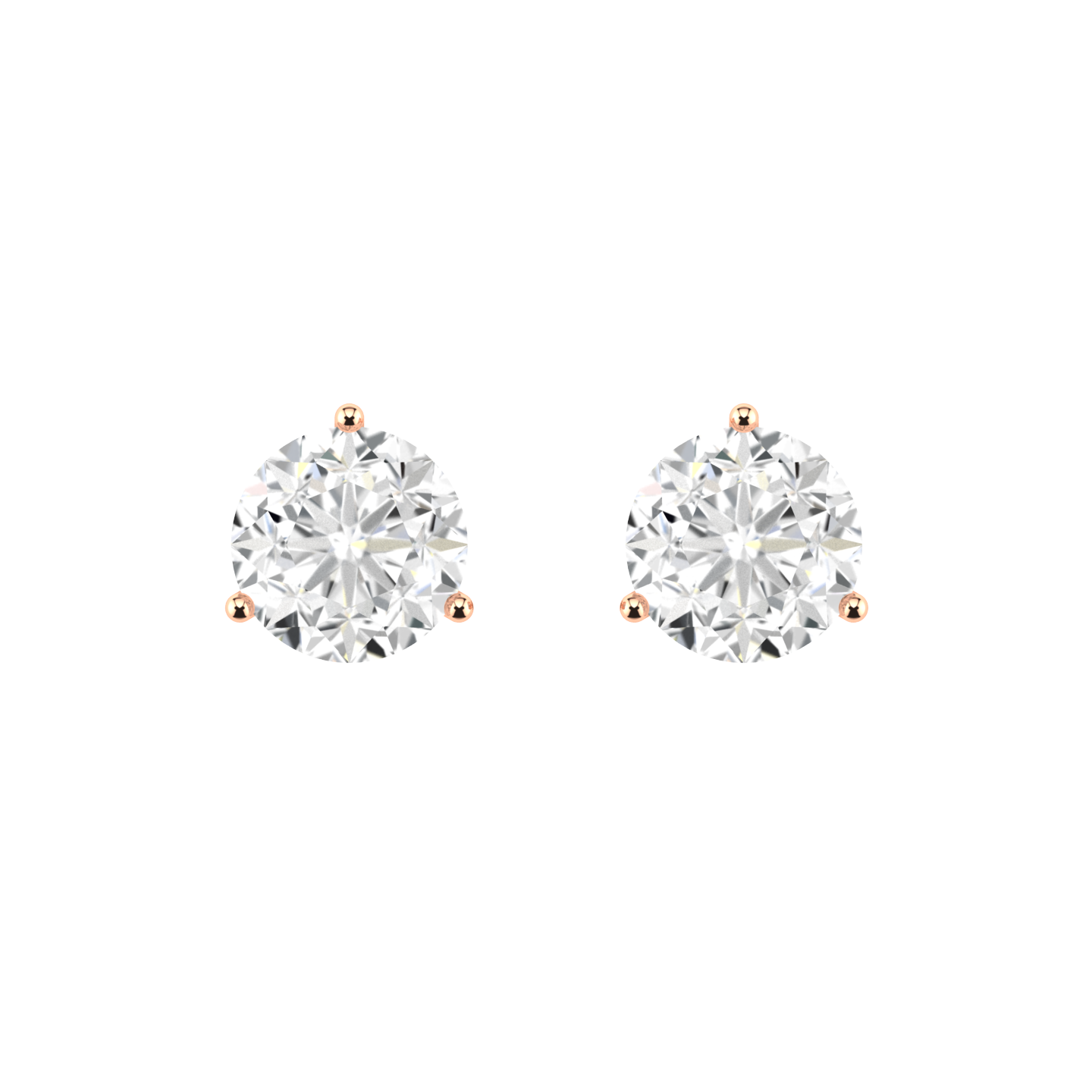 front view of yellow gold stud earrings with round brilliant lab grown diamonds in a basket setting