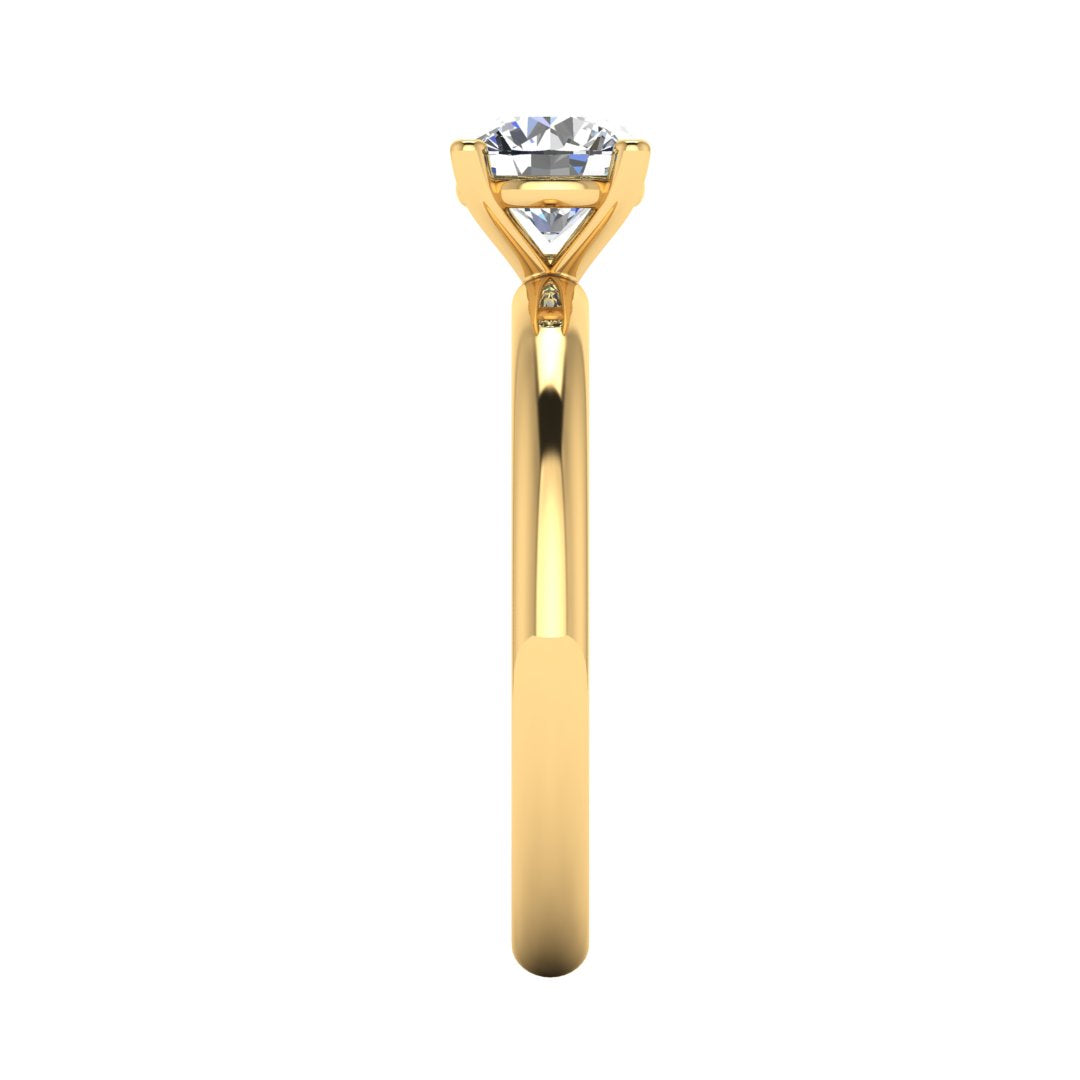 Side view of the Bella lab grown diamond engagement ring in yellow gold with a round brilliant centre ethical diamond