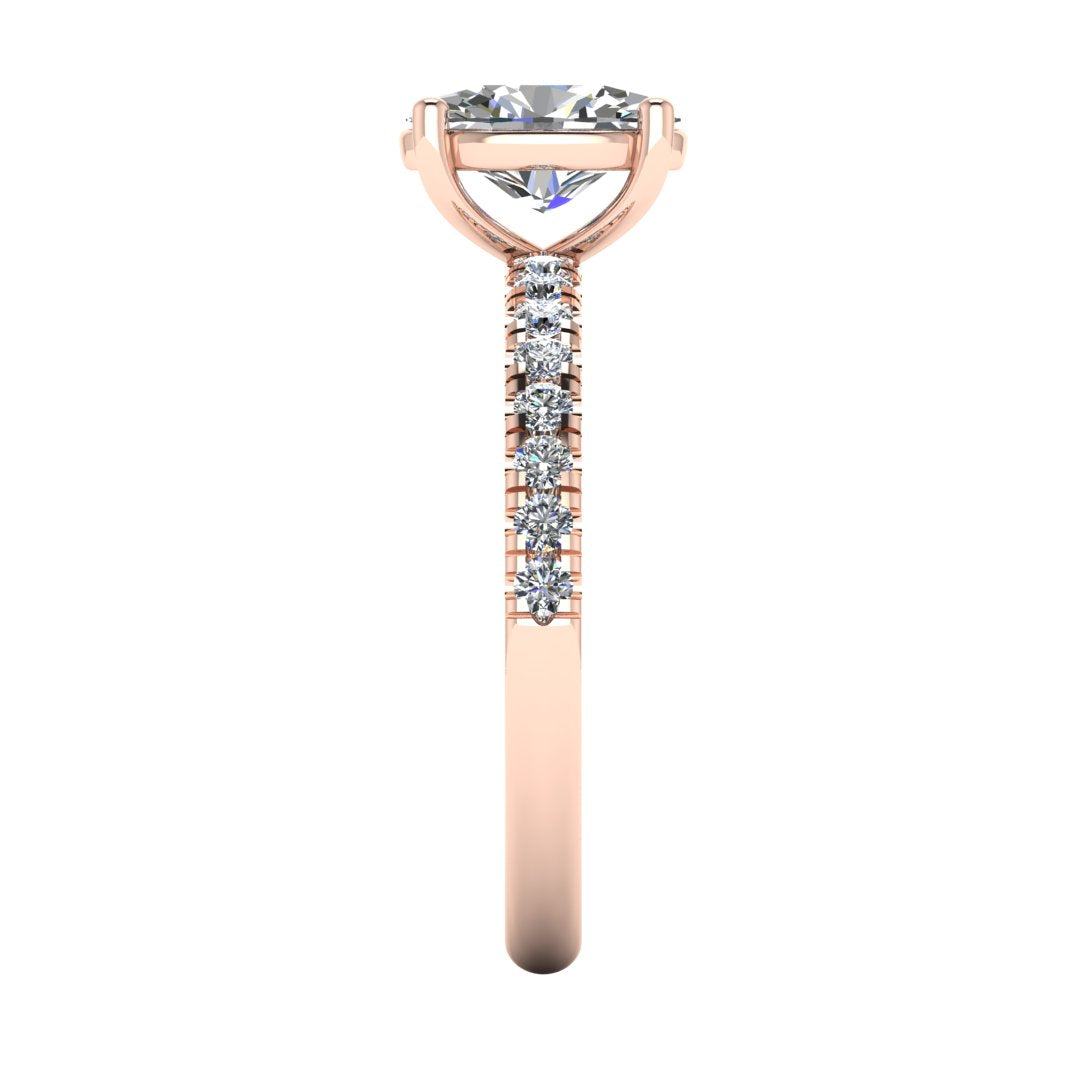 Rose gold diamond ring with a white background