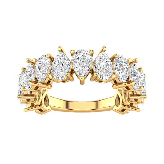 Gold half set eternity ring with pear shaped diamonds 