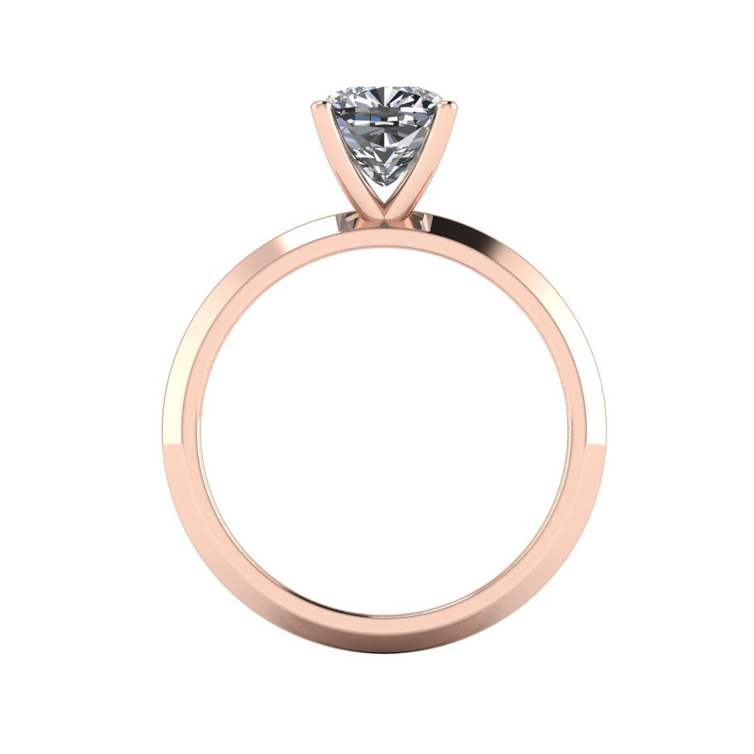 flat view of rose gold engagement ring featuring a cushion cut lab grown diamond in a floating setting with 4 claws