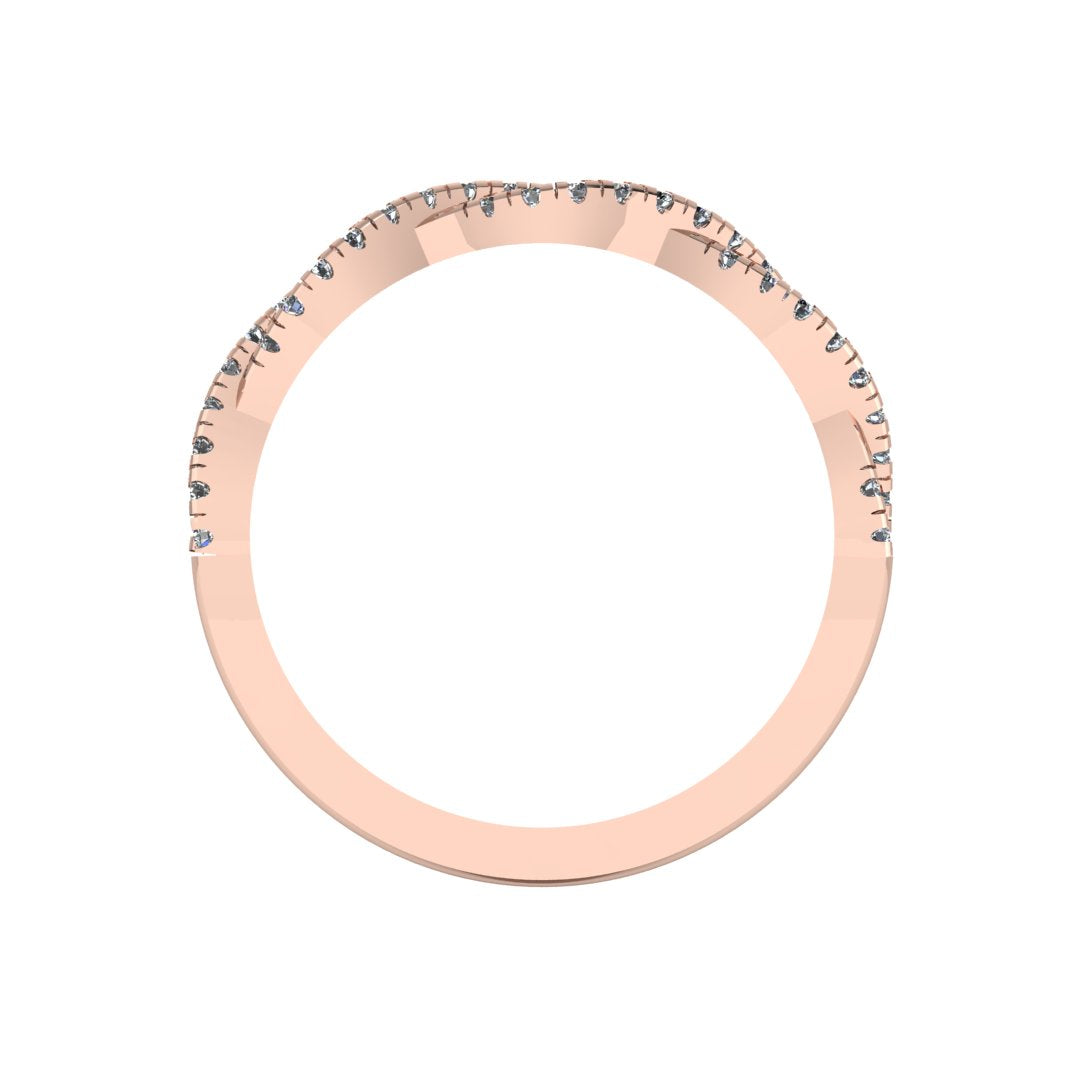 flat view of a twisted double rose gold wedding band with round brilliant lab-grown diamonds