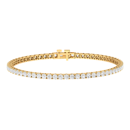 yellow gold classic tennis line bracelet with small round brilliant cut ethical & sustainable lab grown diamonds set  using prongs