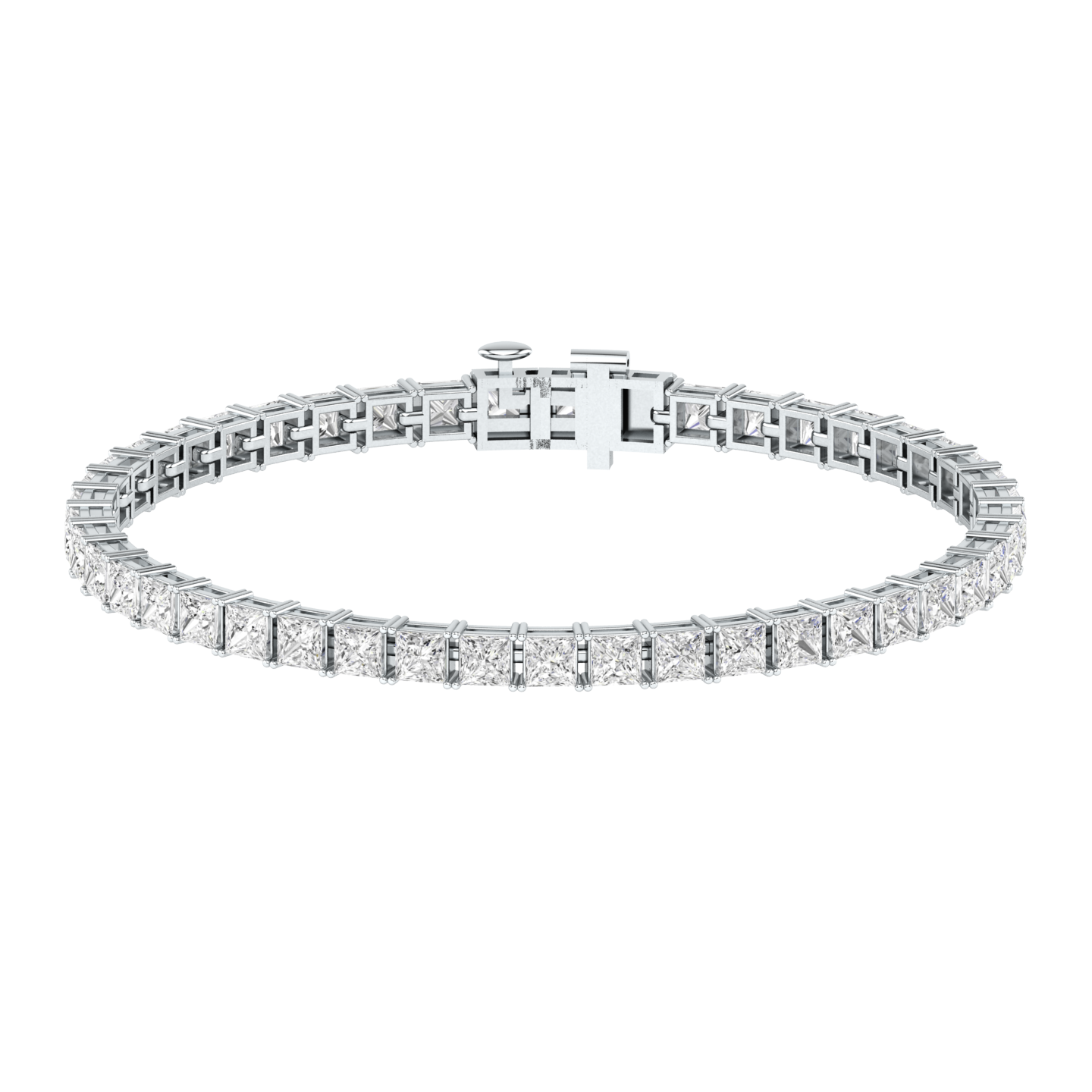 platinum or white gold tennis line bracelet with princess cut ethical & sustainable lab grown diamonds set using prongs