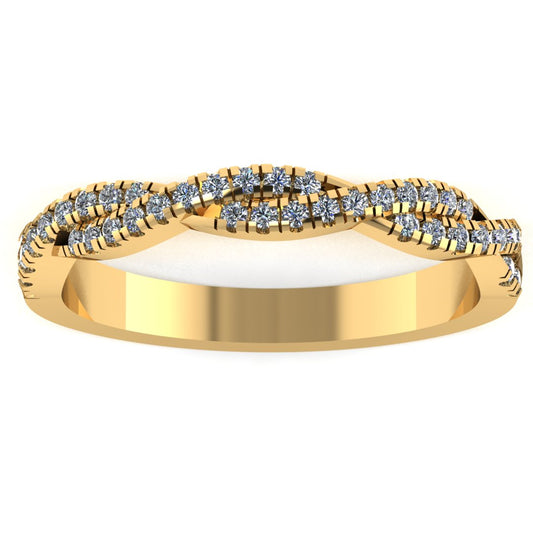 front view of a twisted double yellow gold wedding band with round brilliant lab-grown diamonds