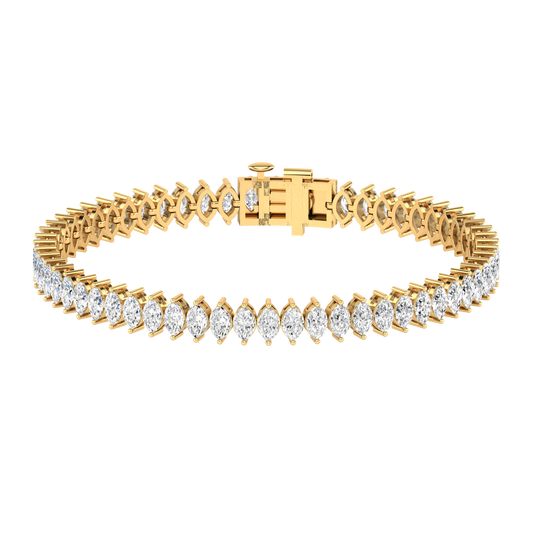 yellow gold tennis line bracelet with marquise shaped ethical & sustainable lab grown diamonds set using prongs