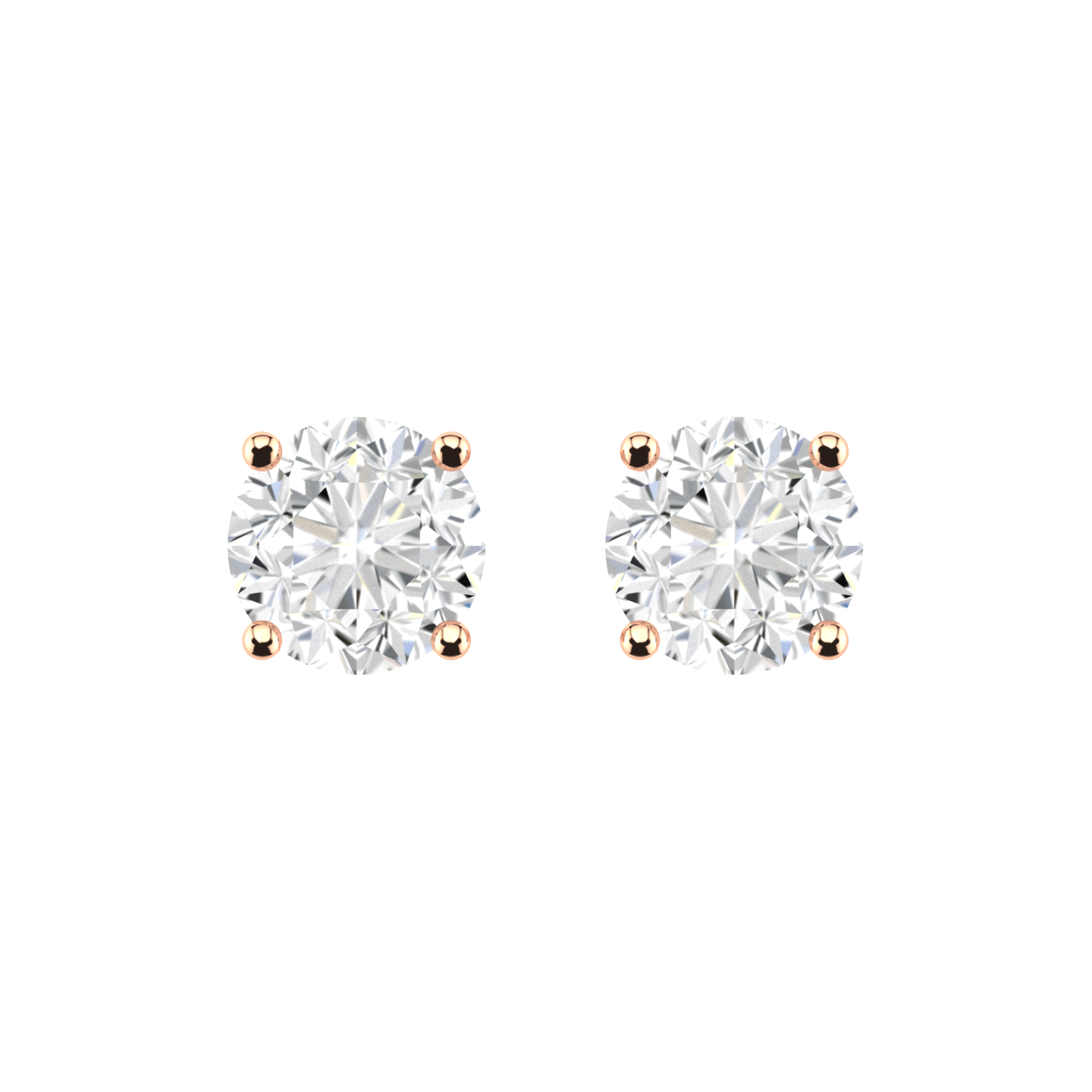 front view of yellow gold stud earrings with round brilliant lab grown diamonds in a martini setting